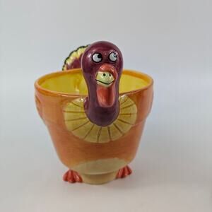 Lotus Ceramic Turkey Planter Vtg 98 Authentic Handcrafted Thanksgiving Pot Gift